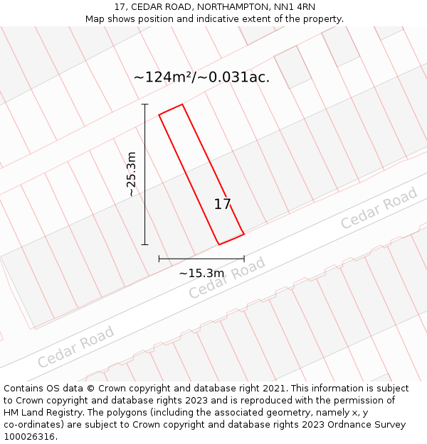 17, CEDAR ROAD, NORTHAMPTON, NN1 4RN: Plot and title map