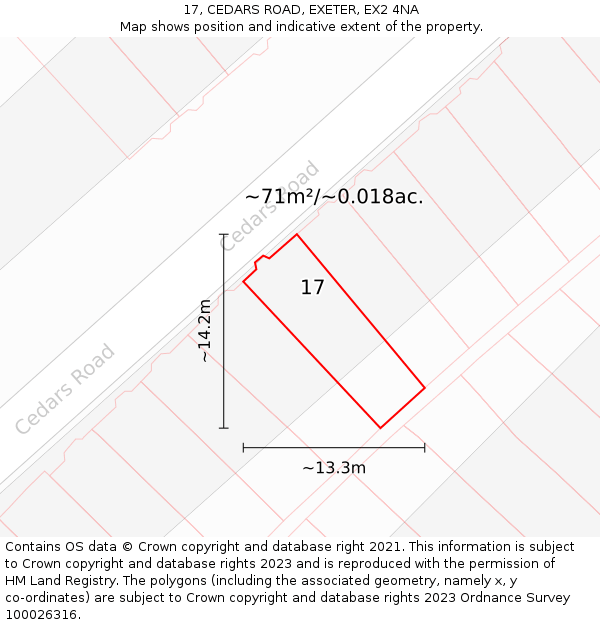 17, CEDARS ROAD, EXETER, EX2 4NA: Plot and title map
