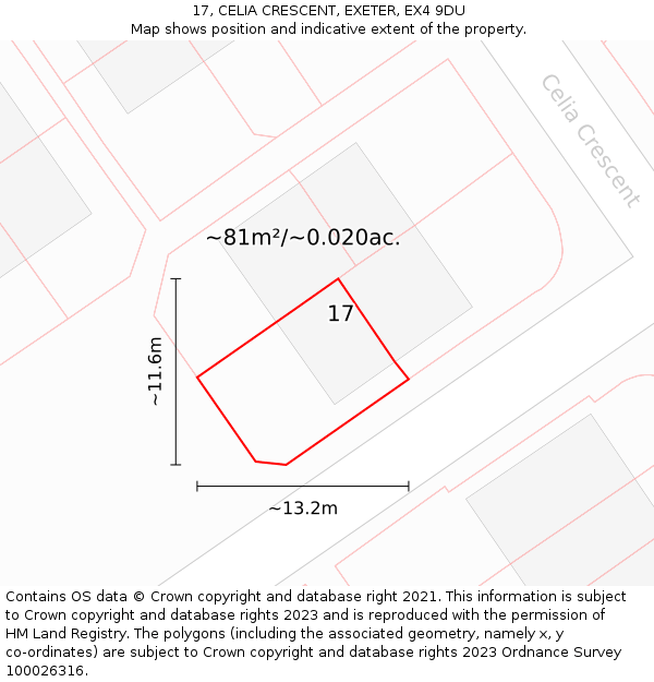 17, CELIA CRESCENT, EXETER, EX4 9DU: Plot and title map