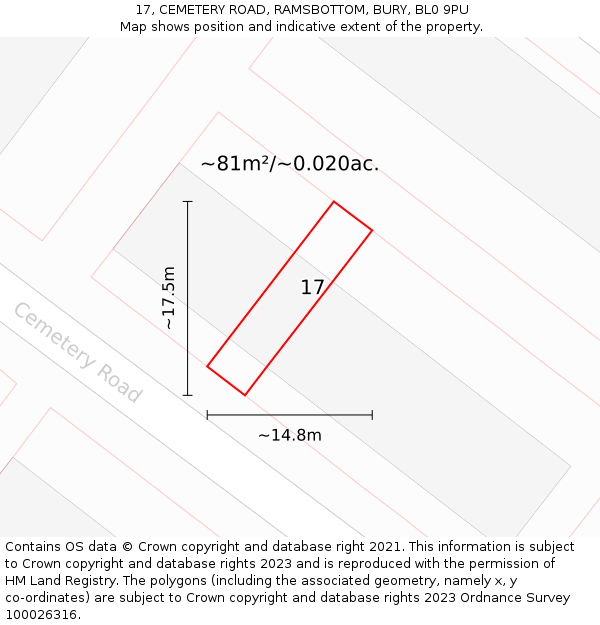 17, CEMETERY ROAD, RAMSBOTTOM, BURY, BL0 9PU: Plot and title map