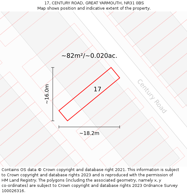 17, CENTURY ROAD, GREAT YARMOUTH, NR31 0BS: Plot and title map