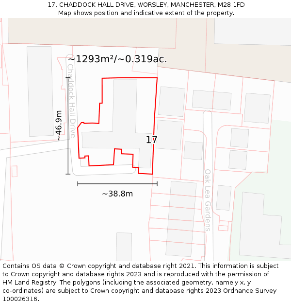 17, CHADDOCK HALL DRIVE, WORSLEY, MANCHESTER, M28 1FD: Plot and title map