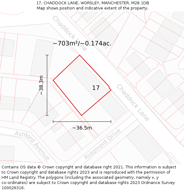 17, CHADDOCK LANE, WORSLEY, MANCHESTER, M28 1DB: Plot and title map