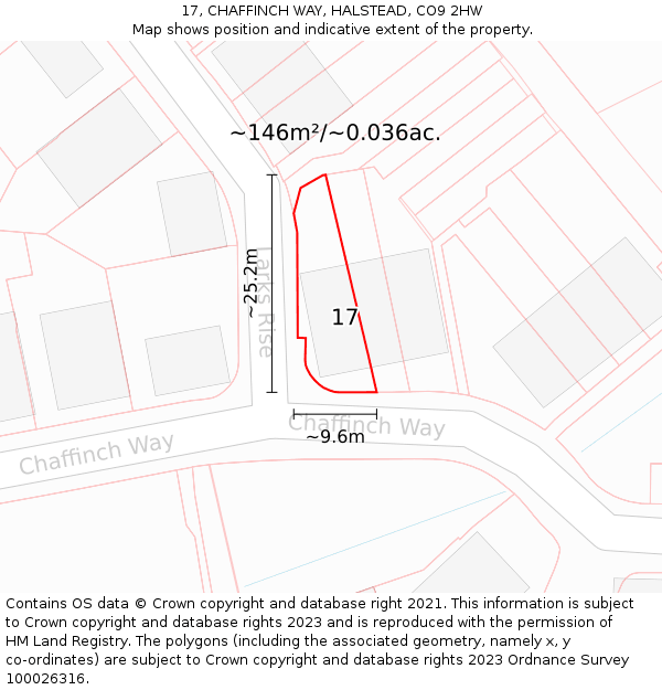 17, CHAFFINCH WAY, HALSTEAD, CO9 2HW: Plot and title map