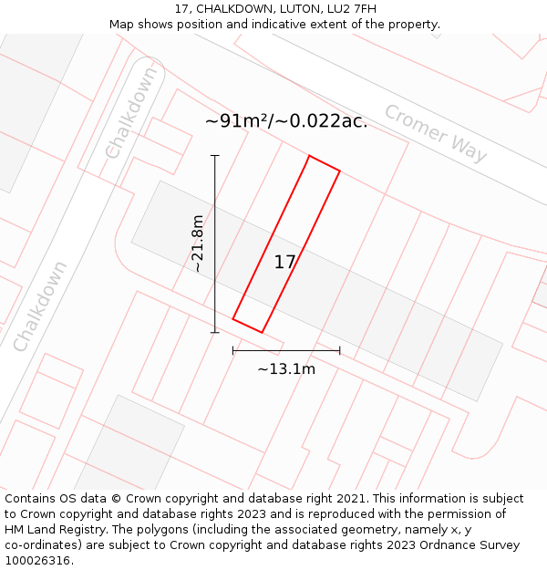 17, CHALKDOWN, LUTON, LU2 7FH: Plot and title map