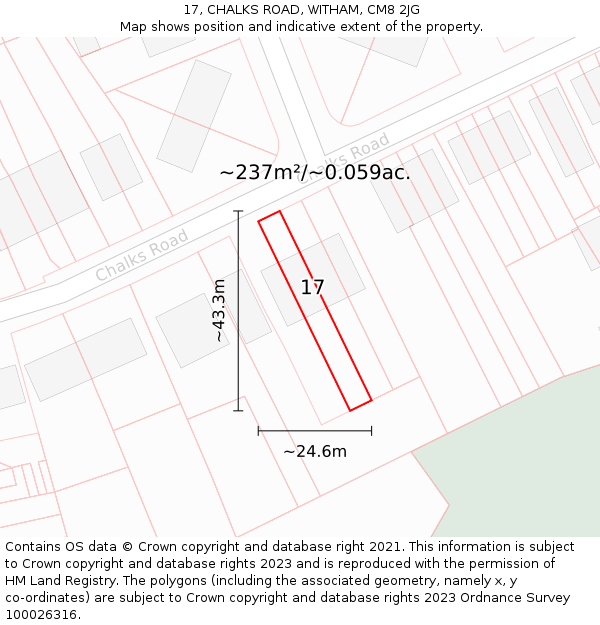 17, CHALKS ROAD, WITHAM, CM8 2JG: Plot and title map