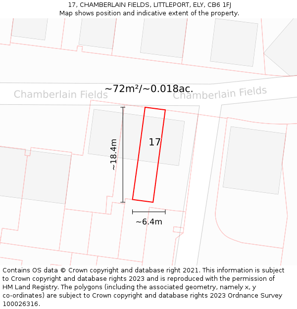 17, CHAMBERLAIN FIELDS, LITTLEPORT, ELY, CB6 1FJ: Plot and title map