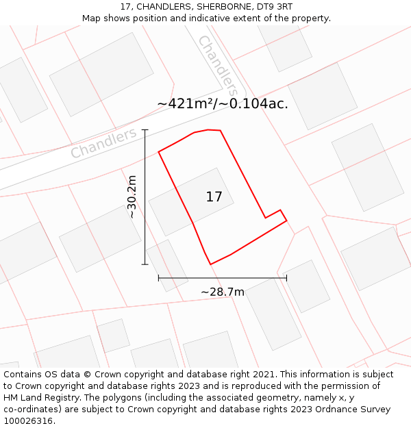 17, CHANDLERS, SHERBORNE, DT9 3RT: Plot and title map