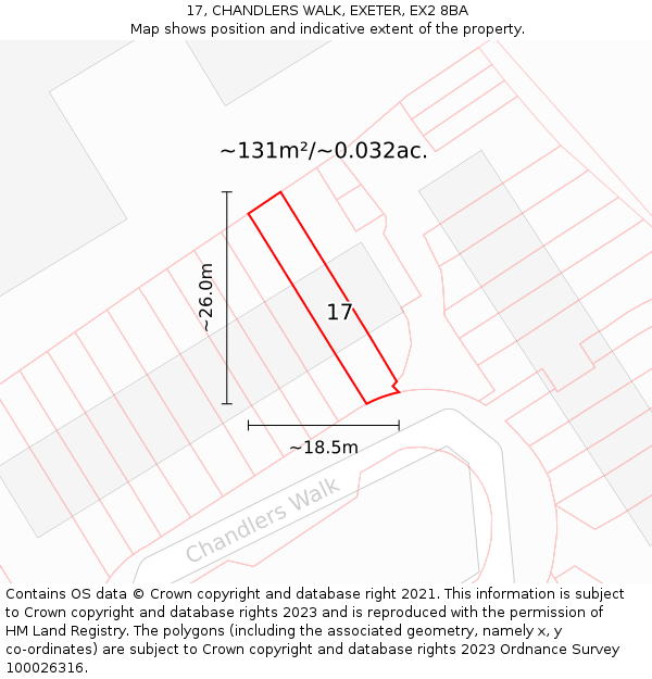 17, CHANDLERS WALK, EXETER, EX2 8BA: Plot and title map