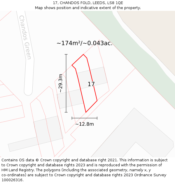 17, CHANDOS FOLD, LEEDS, LS8 1QE: Plot and title map