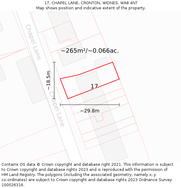 17, CHAPEL LANE, CRONTON, WIDNES, WA8 4NT: Plot and title map