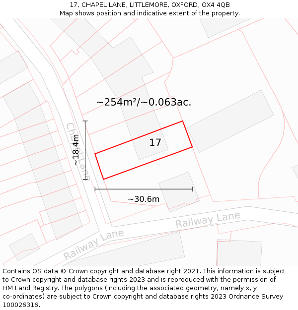 17, CHAPEL LANE, LITTLEMORE, OXFORD, OX4 4QB: Plot and title map