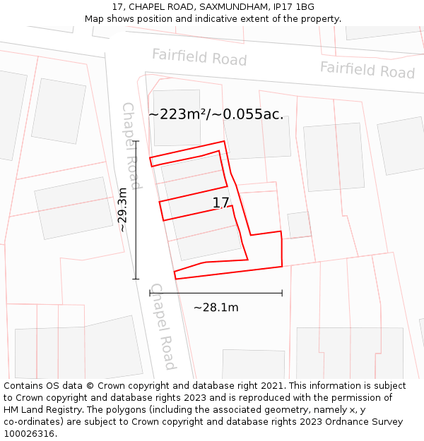 17, CHAPEL ROAD, SAXMUNDHAM, IP17 1BG: Plot and title map