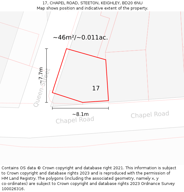17, CHAPEL ROAD, STEETON, KEIGHLEY, BD20 6NU: Plot and title map