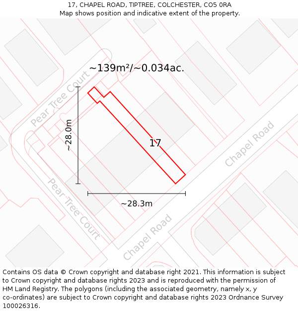 17, CHAPEL ROAD, TIPTREE, COLCHESTER, CO5 0RA: Plot and title map
