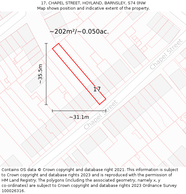 17, CHAPEL STREET, HOYLAND, BARNSLEY, S74 0NW: Plot and title map