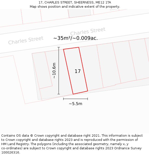 17, CHARLES STREET, SHEERNESS, ME12 1TA: Plot and title map