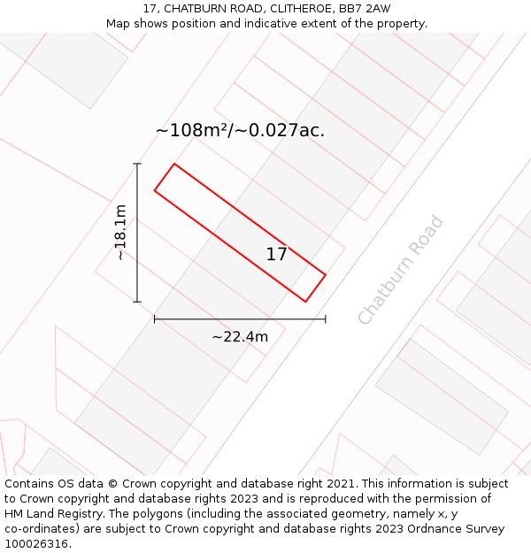17, CHATBURN ROAD, CLITHEROE, BB7 2AW: Plot and title map