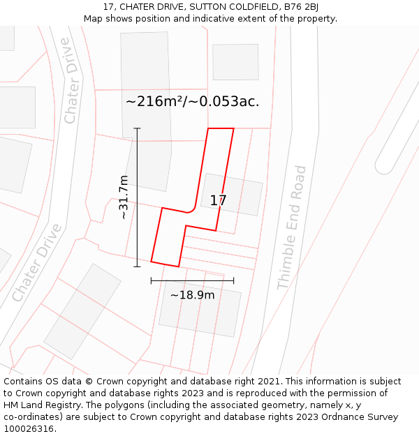 17, CHATER DRIVE, SUTTON COLDFIELD, B76 2BJ: Plot and title map