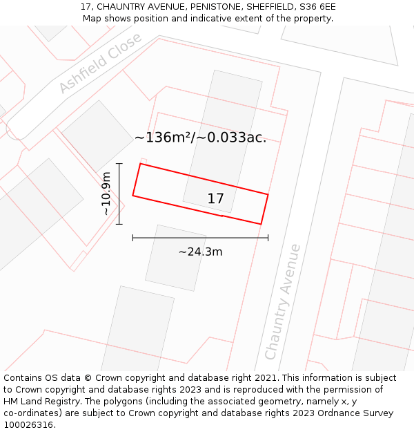 17, CHAUNTRY AVENUE, PENISTONE, SHEFFIELD, S36 6EE: Plot and title map