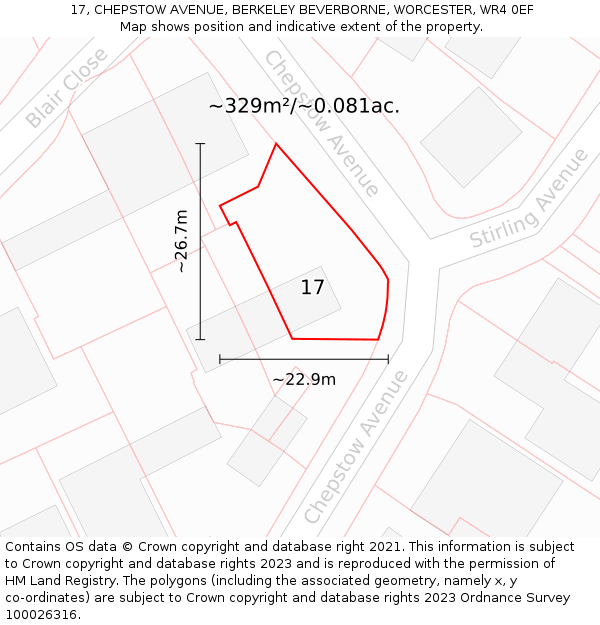 17, CHEPSTOW AVENUE, BERKELEY BEVERBORNE, WORCESTER, WR4 0EF: Plot and title map
