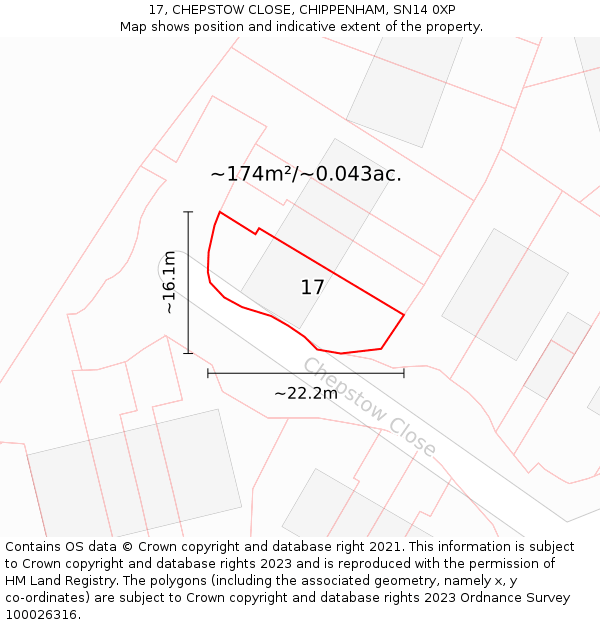 17, CHEPSTOW CLOSE, CHIPPENHAM, SN14 0XP: Plot and title map