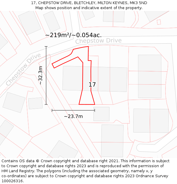 17, CHEPSTOW DRIVE, BLETCHLEY, MILTON KEYNES, MK3 5ND: Plot and title map