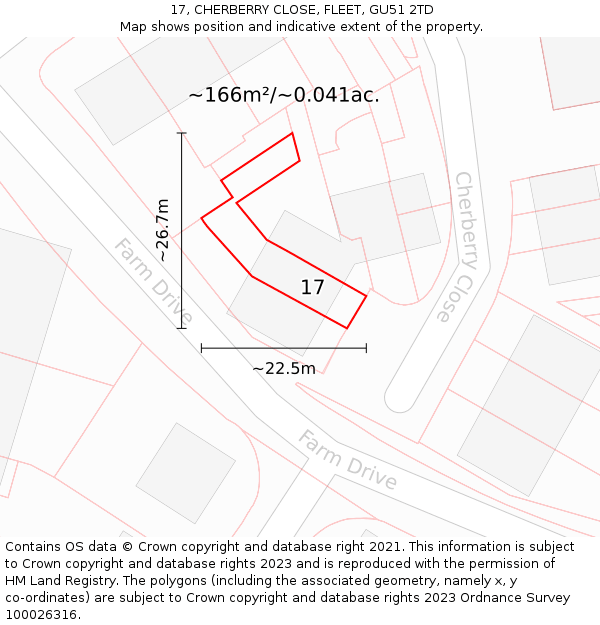 17, CHERBERRY CLOSE, FLEET, GU51 2TD: Plot and title map