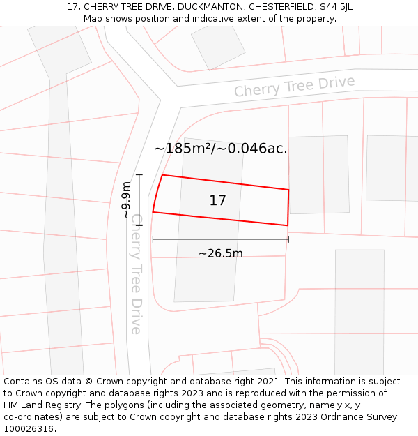 17, CHERRY TREE DRIVE, DUCKMANTON, CHESTERFIELD, S44 5JL: Plot and title map