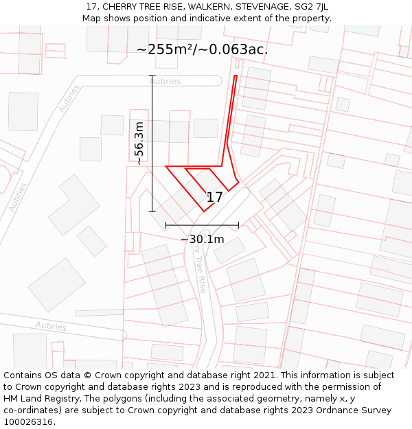 17, CHERRY TREE RISE, WALKERN, STEVENAGE, SG2 7JL: Plot and title map
