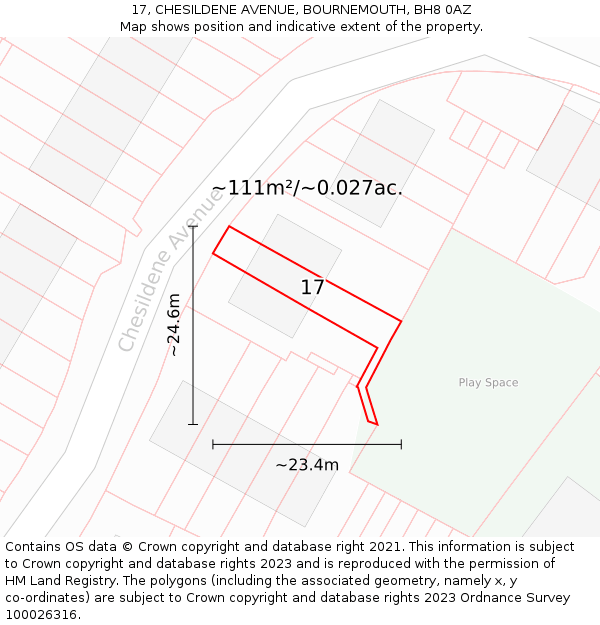 17, CHESILDENE AVENUE, BOURNEMOUTH, BH8 0AZ: Plot and title map
