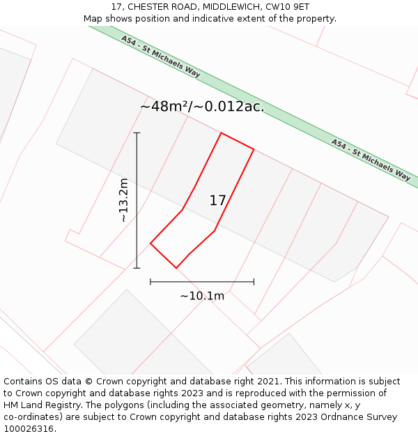 17, CHESTER ROAD, MIDDLEWICH, CW10 9ET: Plot and title map