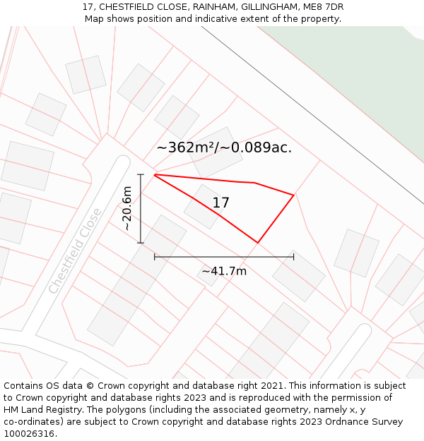 17, CHESTFIELD CLOSE, RAINHAM, GILLINGHAM, ME8 7DR: Plot and title map
