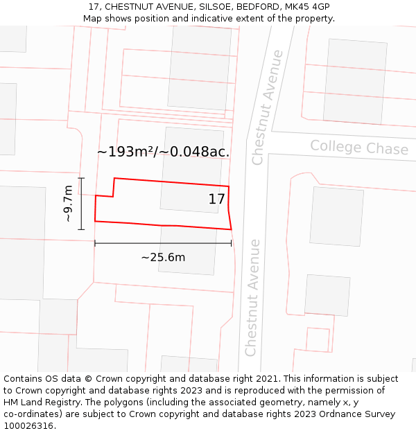 17, CHESTNUT AVENUE, SILSOE, BEDFORD, MK45 4GP: Plot and title map