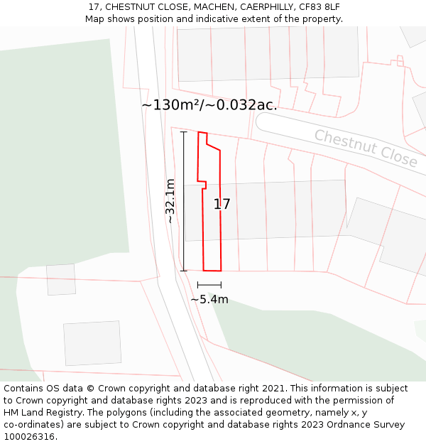 17, CHESTNUT CLOSE, MACHEN, CAERPHILLY, CF83 8LF: Plot and title map