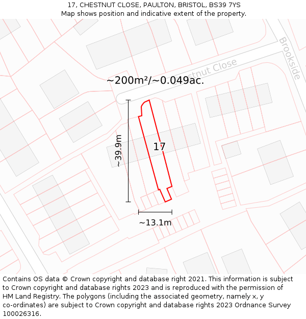 17, CHESTNUT CLOSE, PAULTON, BRISTOL, BS39 7YS: Plot and title map