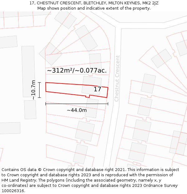 17, CHESTNUT CRESCENT, BLETCHLEY, MILTON KEYNES, MK2 2JZ: Plot and title map