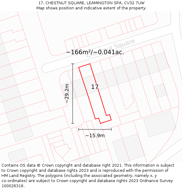17, CHESTNUT SQUARE, LEAMINGTON SPA, CV32 7UW: Plot and title map
