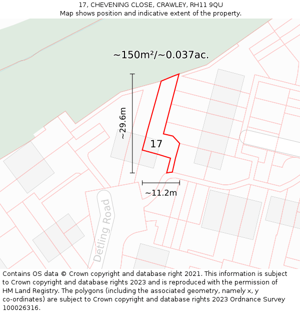 17, CHEVENING CLOSE, CRAWLEY, RH11 9QU: Plot and title map
