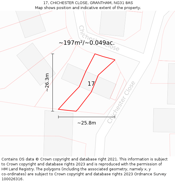 17, CHICHESTER CLOSE, GRANTHAM, NG31 8AS: Plot and title map