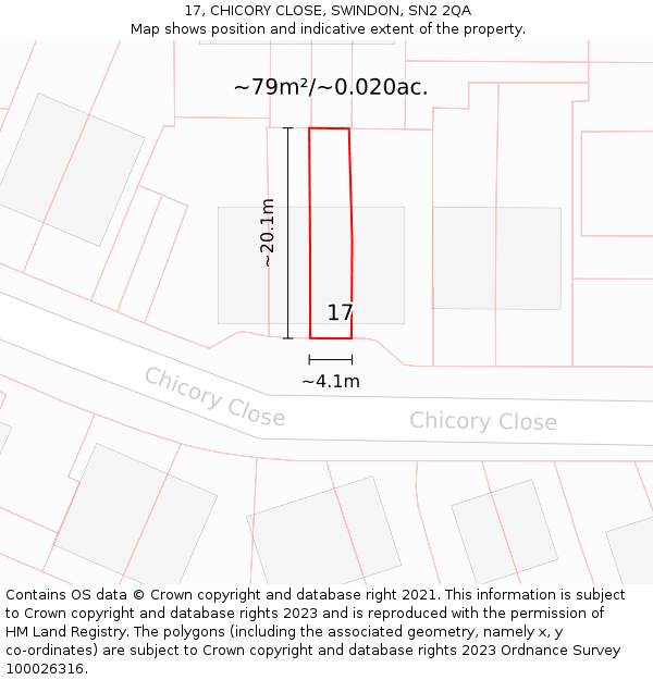17, CHICORY CLOSE, SWINDON, SN2 2QA: Plot and title map