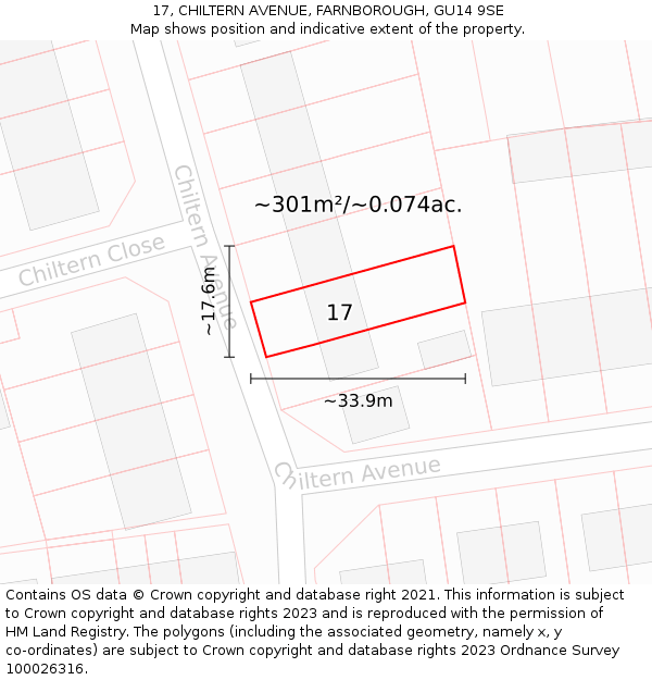17, CHILTERN AVENUE, FARNBOROUGH, GU14 9SE: Plot and title map