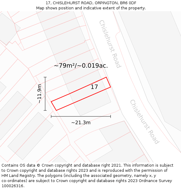 17, CHISLEHURST ROAD, ORPINGTON, BR6 0DF: Plot and title map