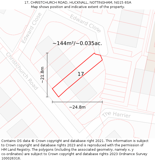 17, CHRISTCHURCH ROAD, HUCKNALL, NOTTINGHAM, NG15 6SA: Plot and title map