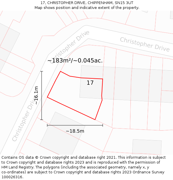 17, CHRISTOPHER DRIVE, CHIPPENHAM, SN15 3UT: Plot and title map