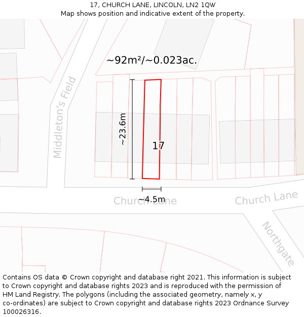 17, CHURCH LANE, LINCOLN, LN2 1QW: Plot and title map