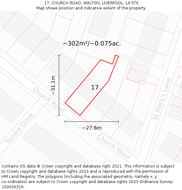 17, CHURCH ROAD, WALTON, LIVERPOOL, L4 5TX: Plot and title map