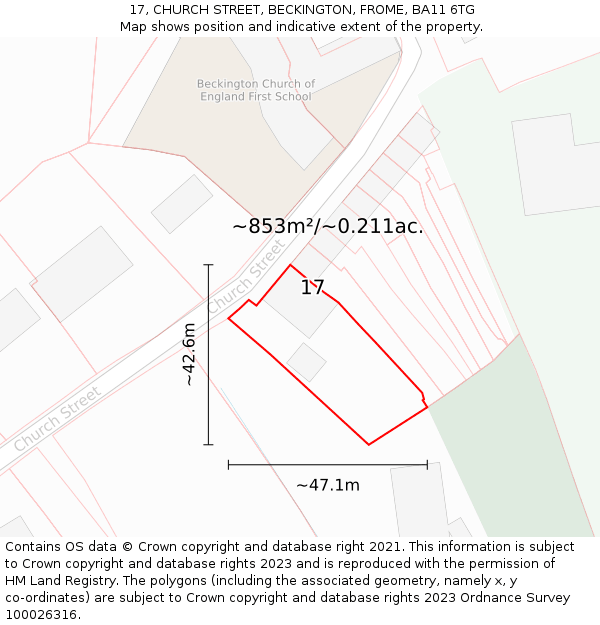 17, CHURCH STREET, BECKINGTON, FROME, BA11 6TG: Plot and title map