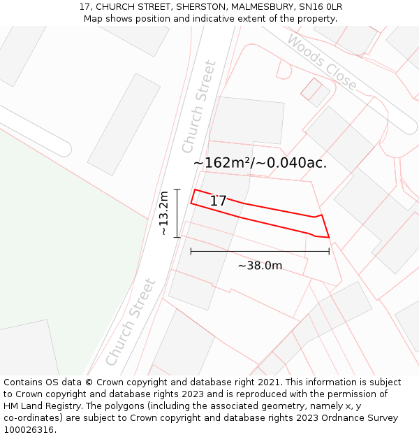 17, CHURCH STREET, SHERSTON, MALMESBURY, SN16 0LR: Plot and title map