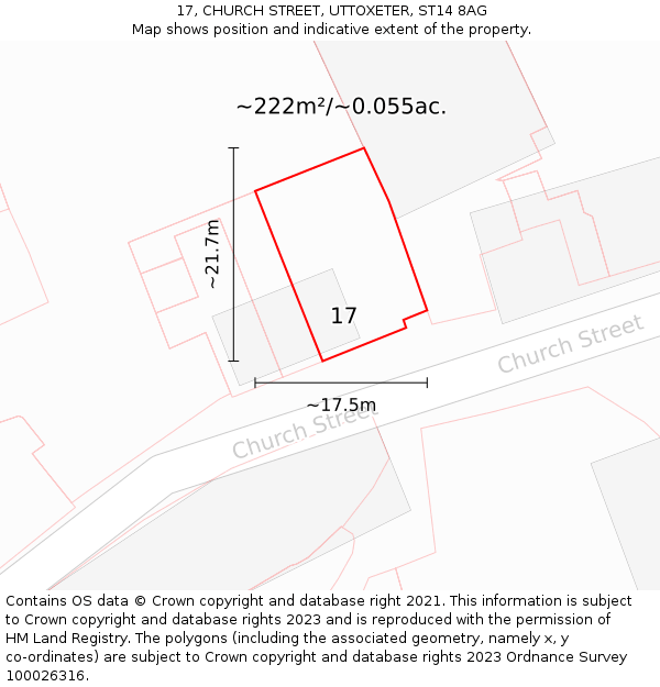 17, CHURCH STREET, UTTOXETER, ST14 8AG: Plot and title map